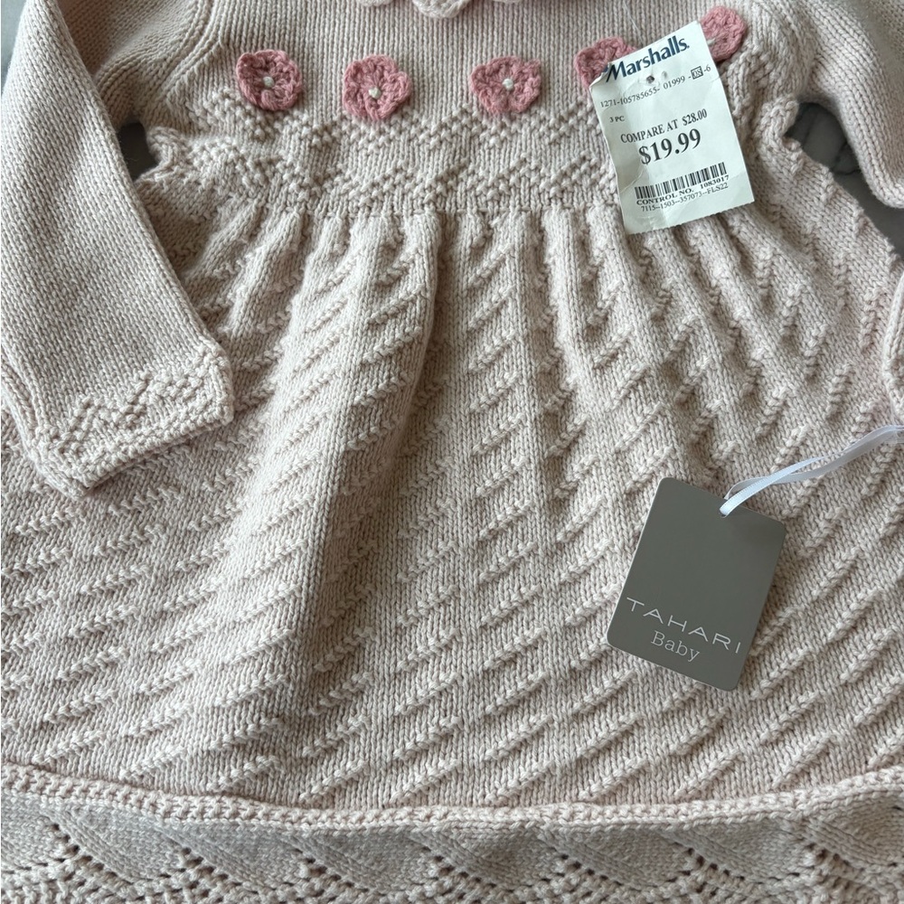 New with Tags pink knit Tahari baby dress!your baby be the belle of the ball!